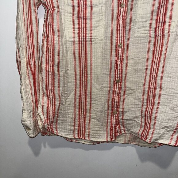 L.L.Bean Womens Medium Red & White Striped Long Sleeve Button-Up Shirt - Picture 2 of 8